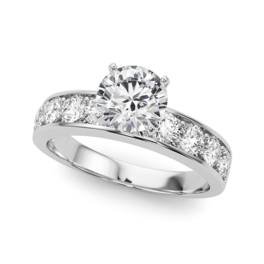 round cut diamond channel setting engagement ring palladium angle