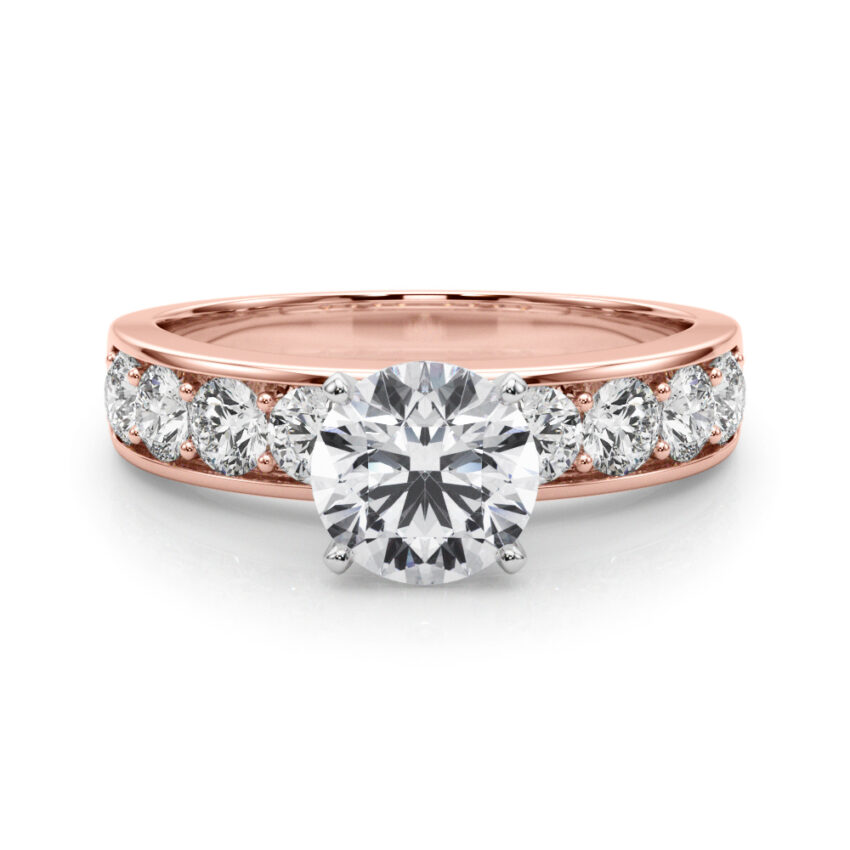 round cut diamond channel setting engagement ring rose gold