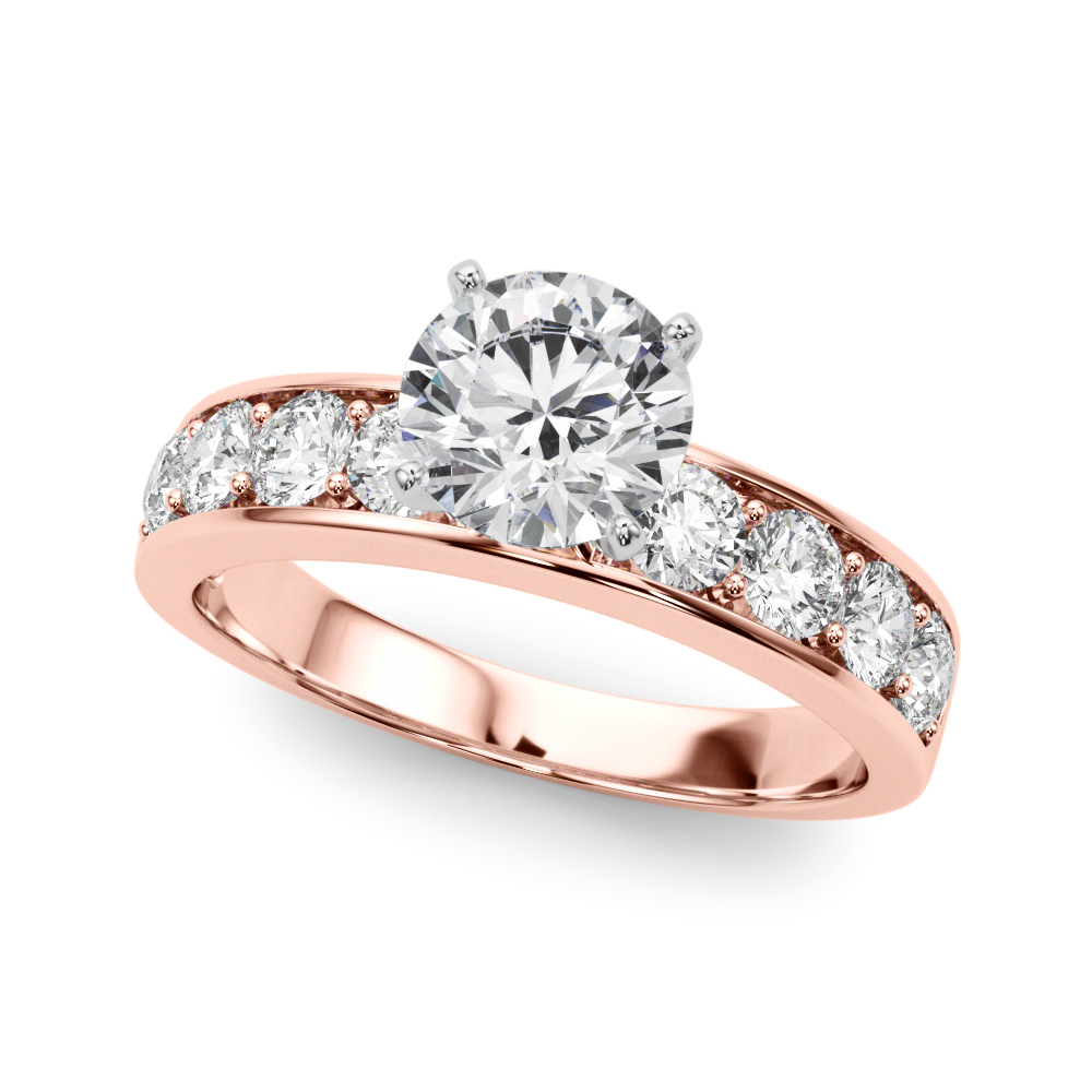 round cut diamond channel setting engagement ring rose gold angle