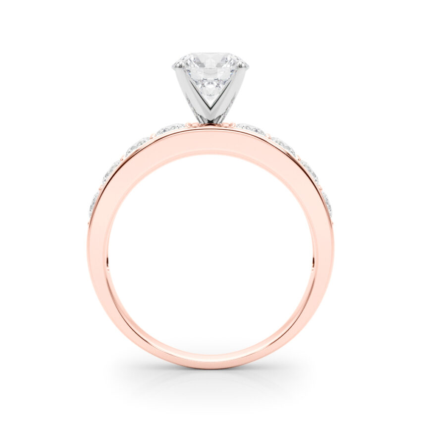 round cut diamond channel setting engagement ring rose gold side
