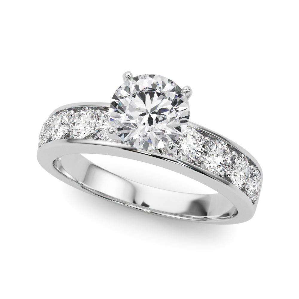 round cut diamond channel setting engagement ring white gold angle