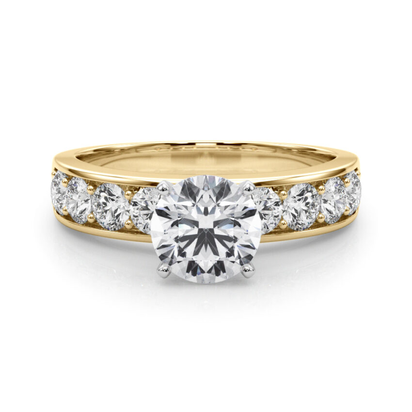 round cut diamond channel setting engagement ring yellow gold