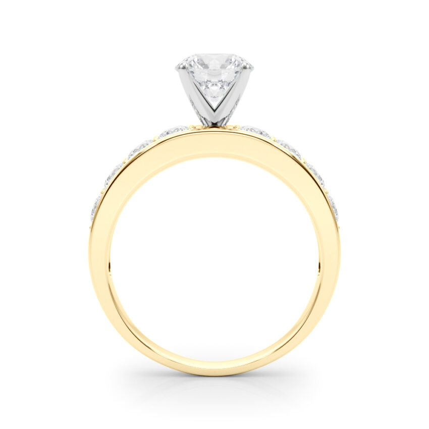 round cut diamond channel setting engagement ring yellow gold side