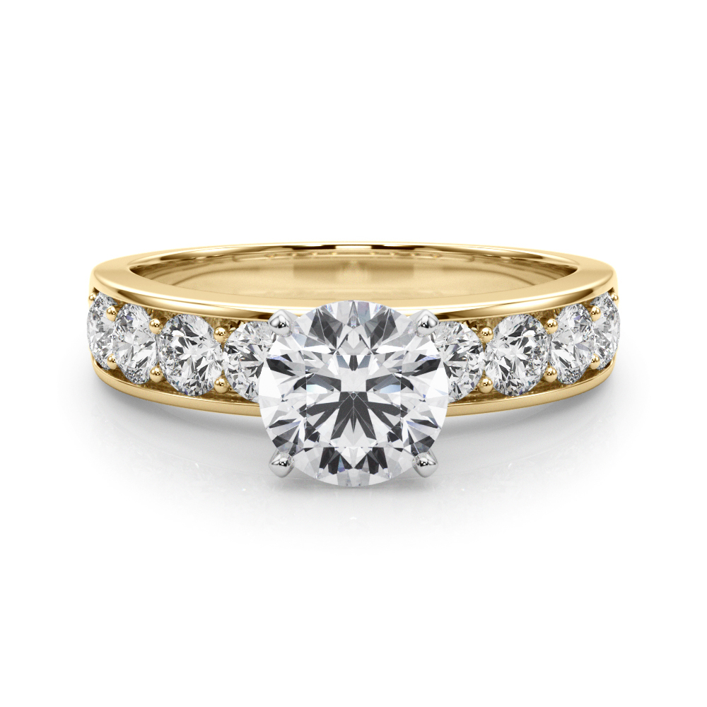 round cut diamond channel setting engagement ring yellow gold