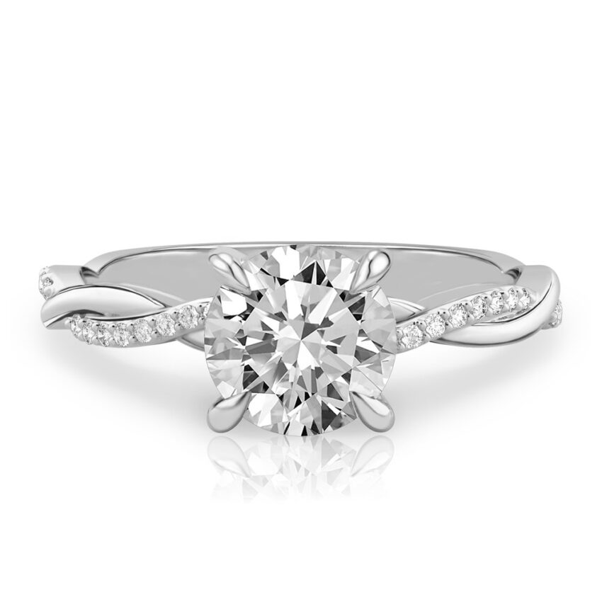 round cut diamond intertwined engagement ring palladium