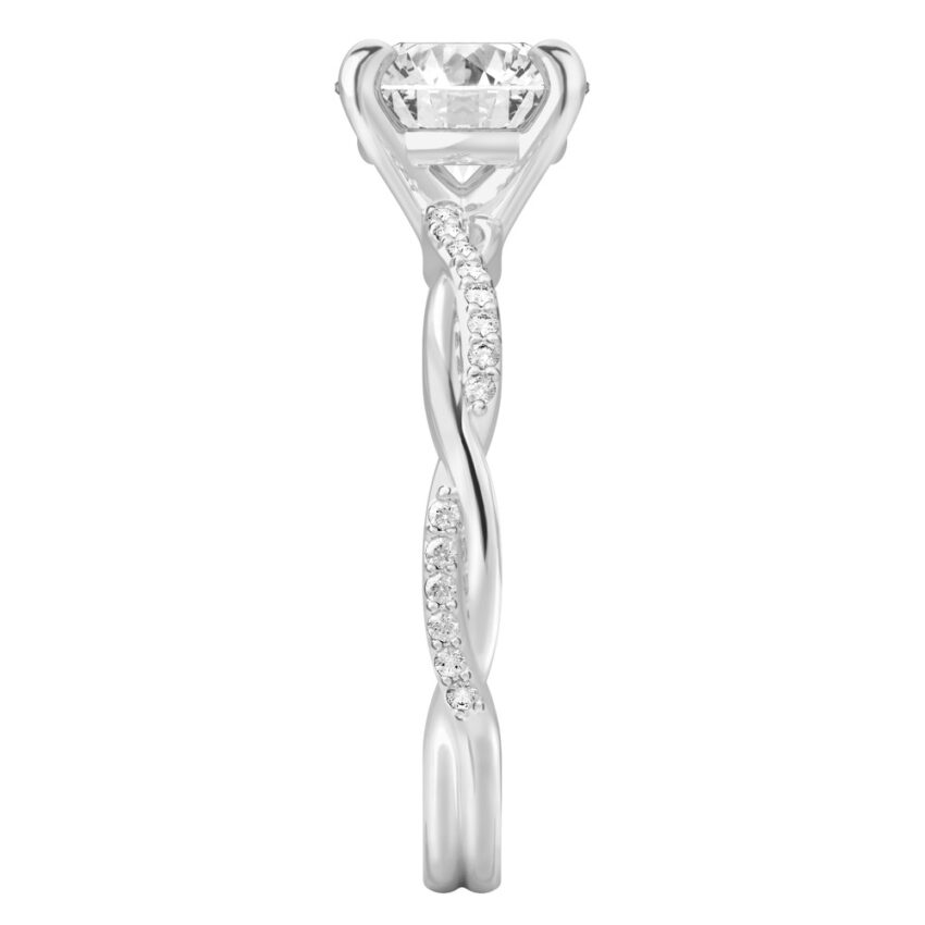 round cut diamond intertwined engagement ring palladium side