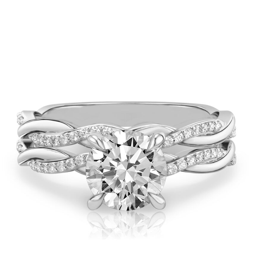 round cut diamond intertwined engagement ring set palladium