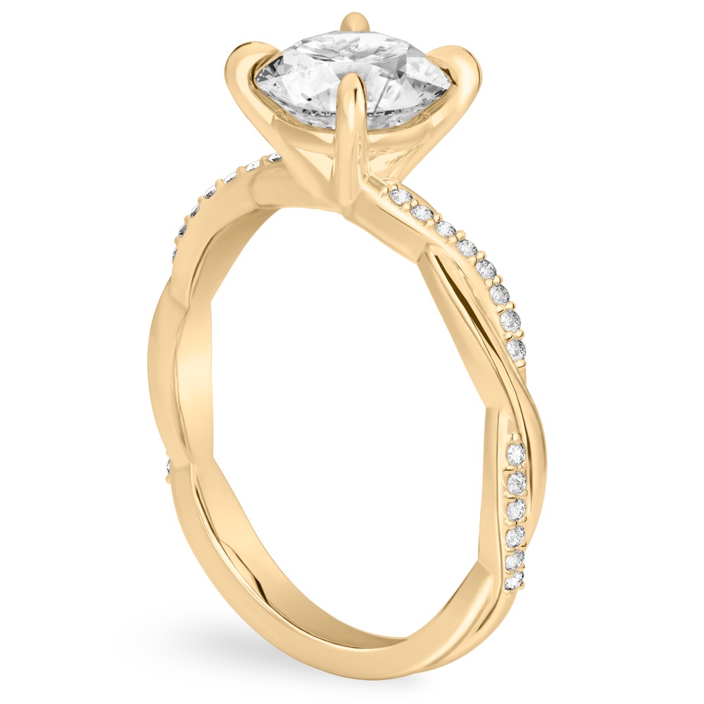 round cut diamond intertwined engagement ring yellow gold angle