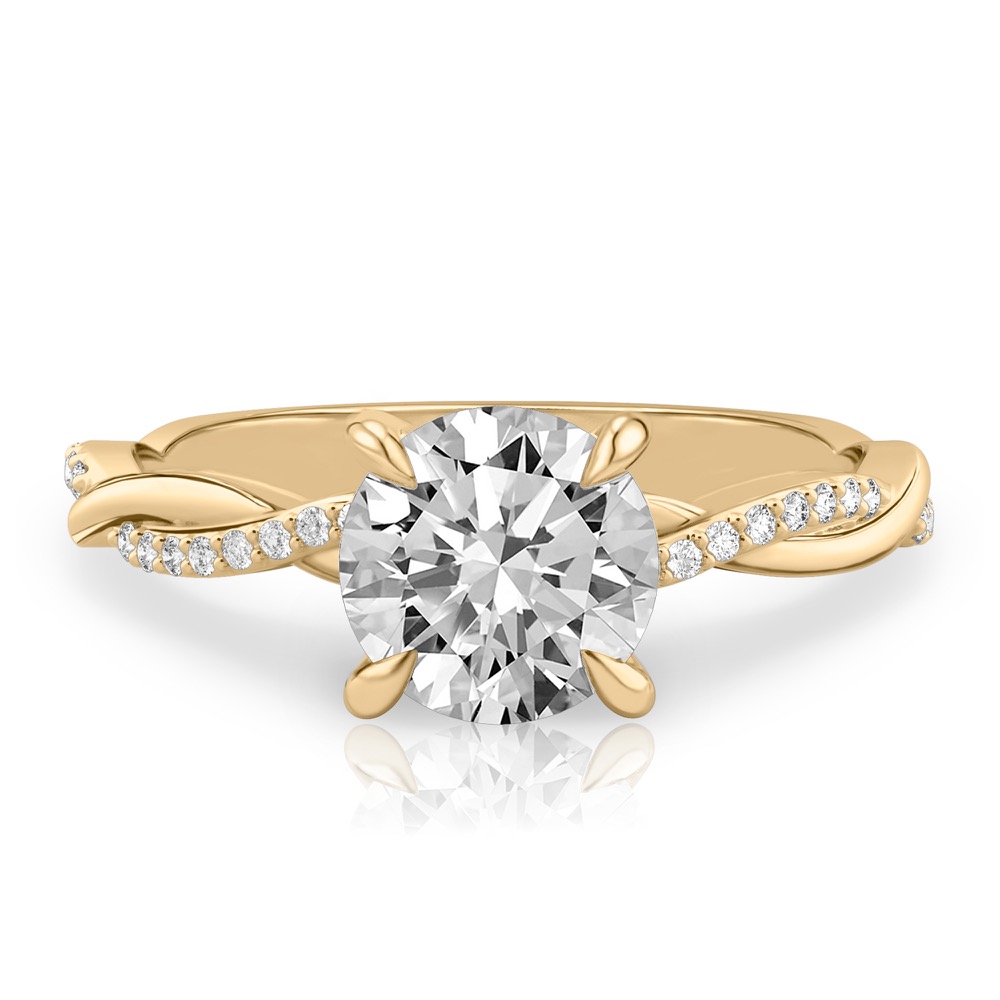 round cut diamond intertwined engagement ring yellow gold
