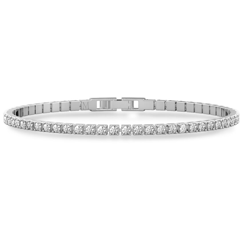 Estate platinum Art Deco diamond tennis bracelet from the fifties:  Description by Adin Antique Jewelry.