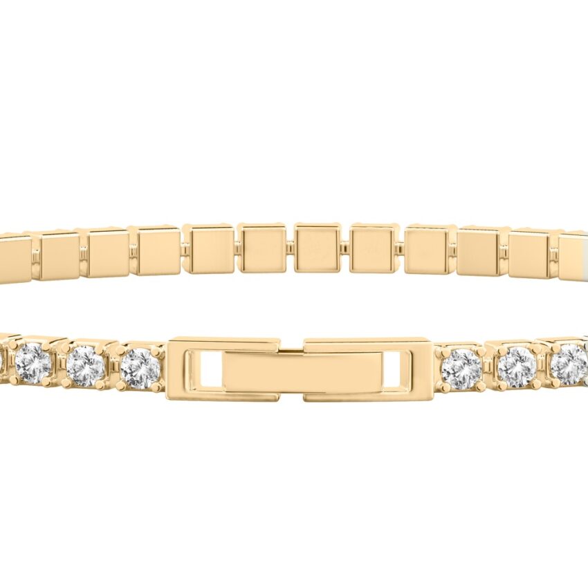 round cut diamond lab diamond tennis bracelet yellow gold side