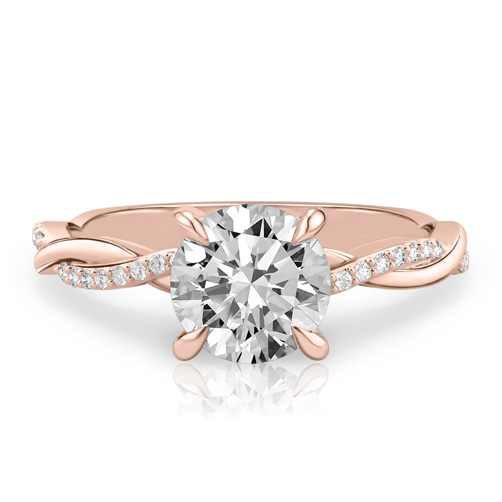round cut diamond twist engagement ring rose gold