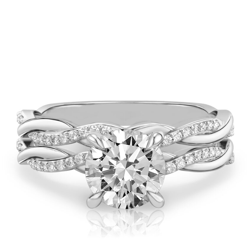 round cut diamond twist engagement ring set platinum