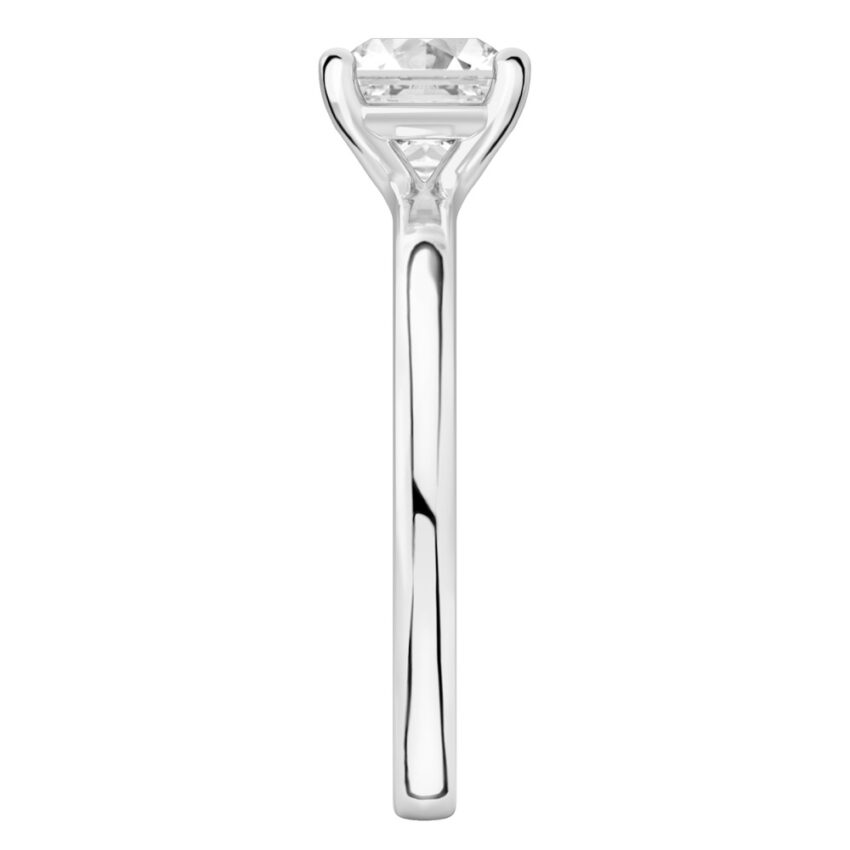 asscher cut diamond basket setting engagement ring platinum side