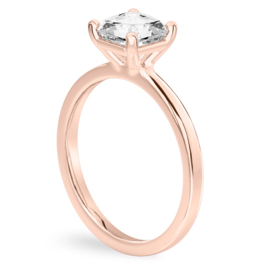 asscher cut diamond basket setting engagement ring rose gold angle
