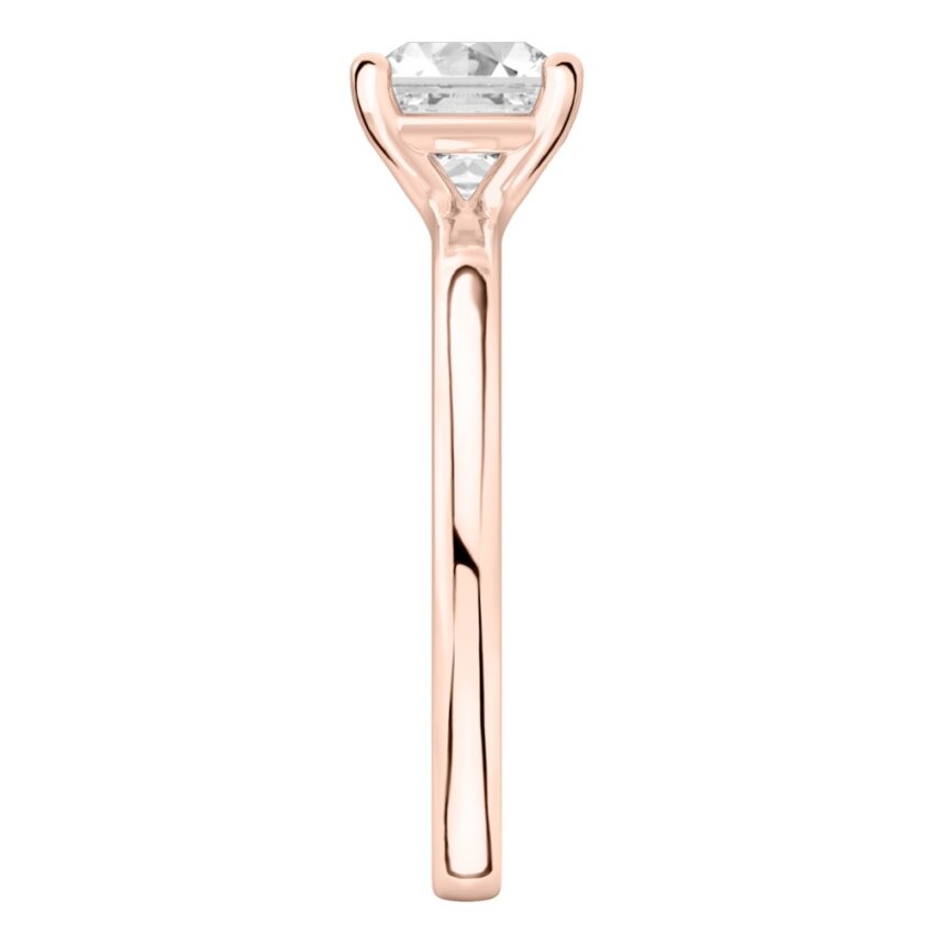 asscher cut diamond basket setting engagement ring rose gold side