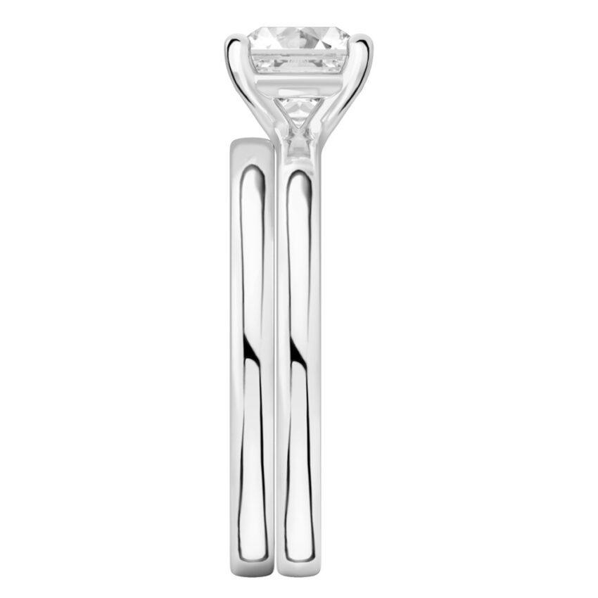 asscher cut diamond basket setting engagement ring set platinum side