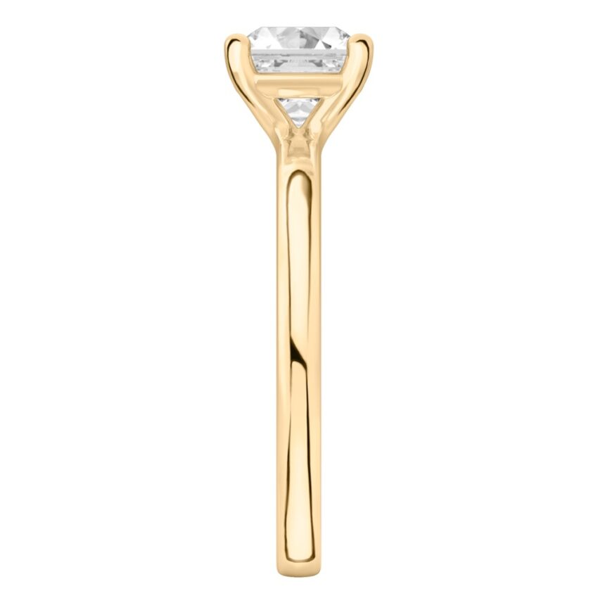 asscher cut diamond basket setting engagement ring yellow gold side