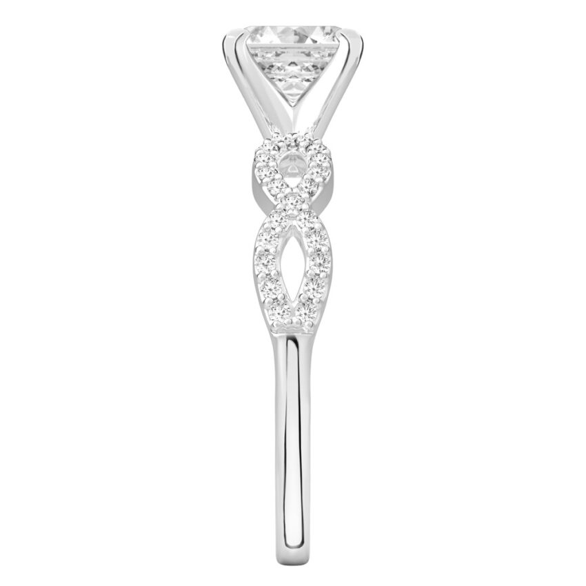 asscher cut diamond infinity engagement ring platinum side