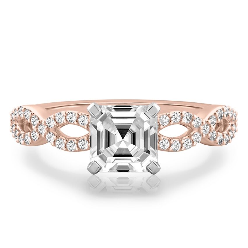asscher cut diamond infinity engagement ring rose gold