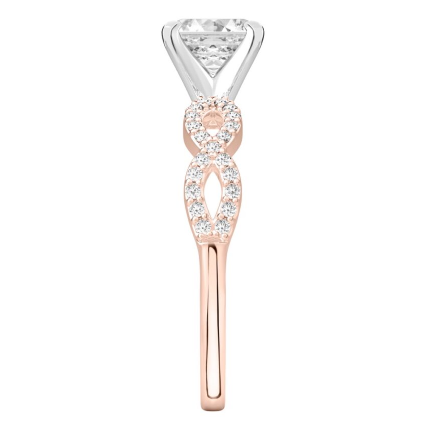 asscher cut diamond infinity engagement ring rose gold Side