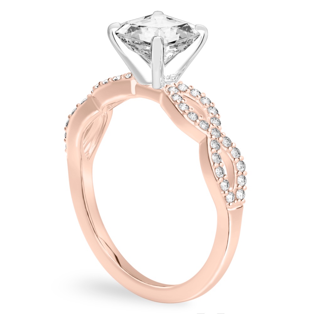 asscher cut diamond infinity engagement ring rose gold angle