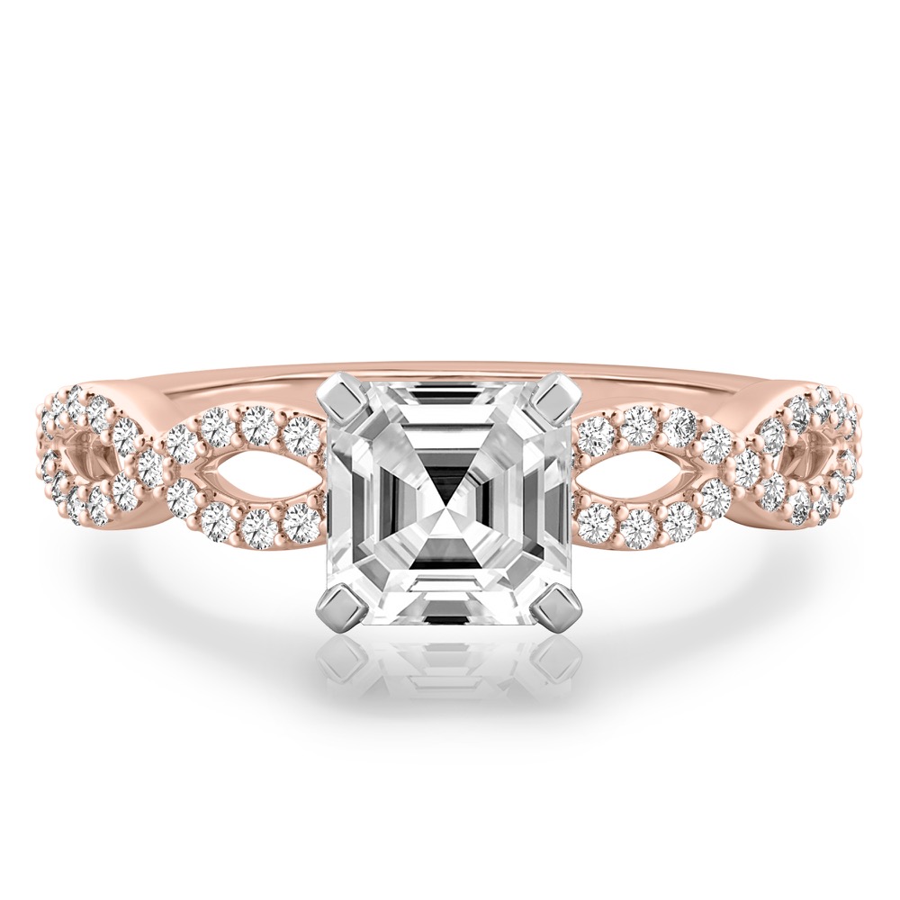 asscher cut diamond infinity engagement ring rose gold