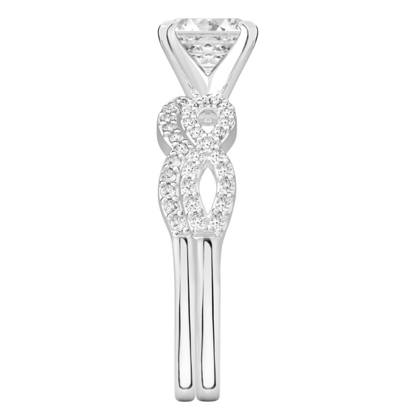 asscher cut diamond infinity engagement ring set palladium side