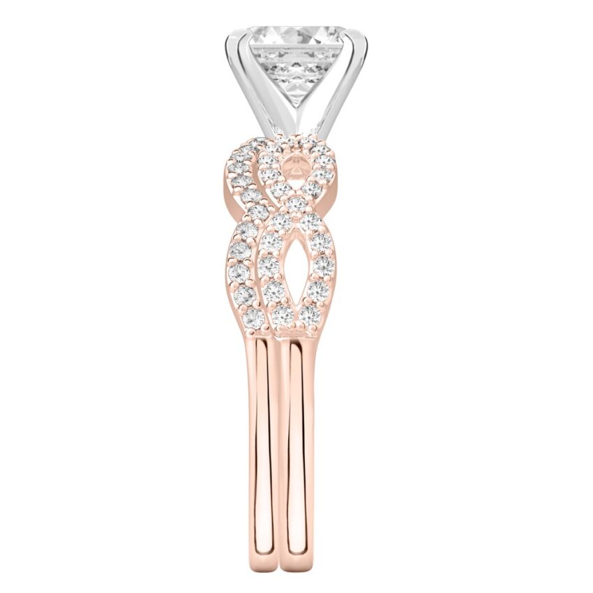 asscher cut diamond infinity engagement ring set rose gold Side