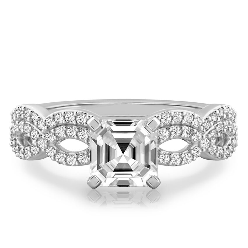 asscher cut diamond infinity engagement ring set white gold