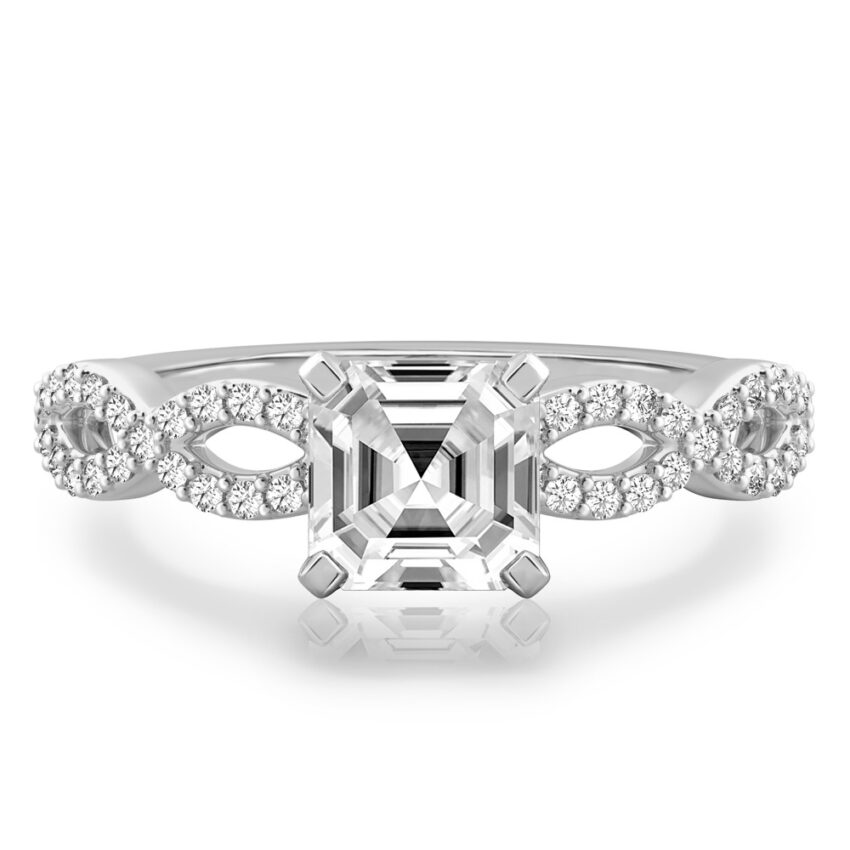 asscher cut diamond infinity engagement ring white gold