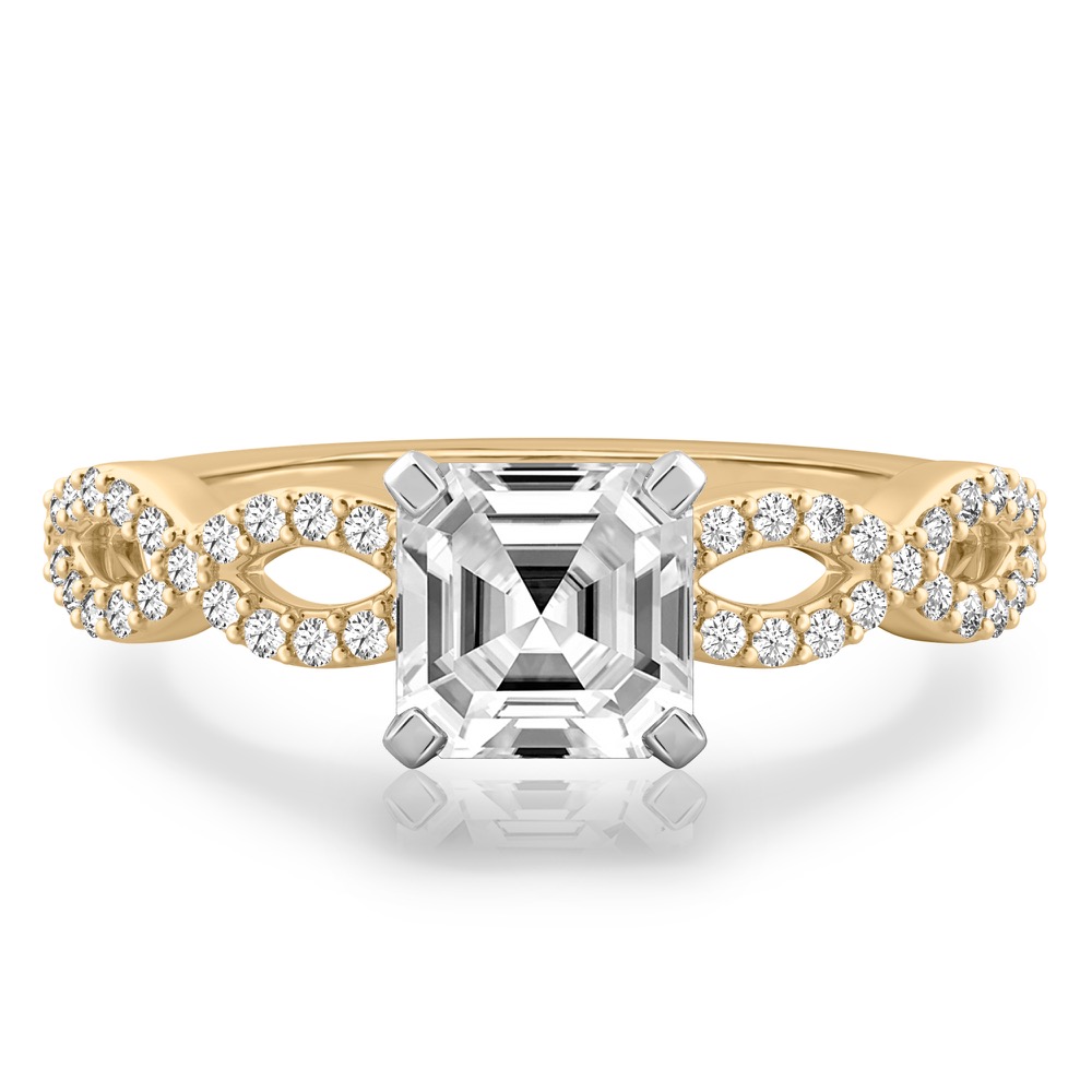 asscher cut diamond infinity engagement ring yellow gold