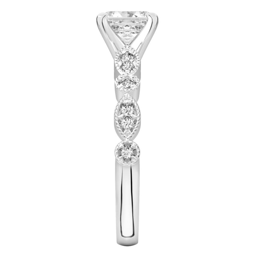 asscher cut diamond pandora engagement ring platinum side