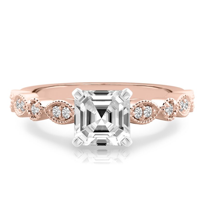 asscher cut diamond pandora engagement ring rose gold