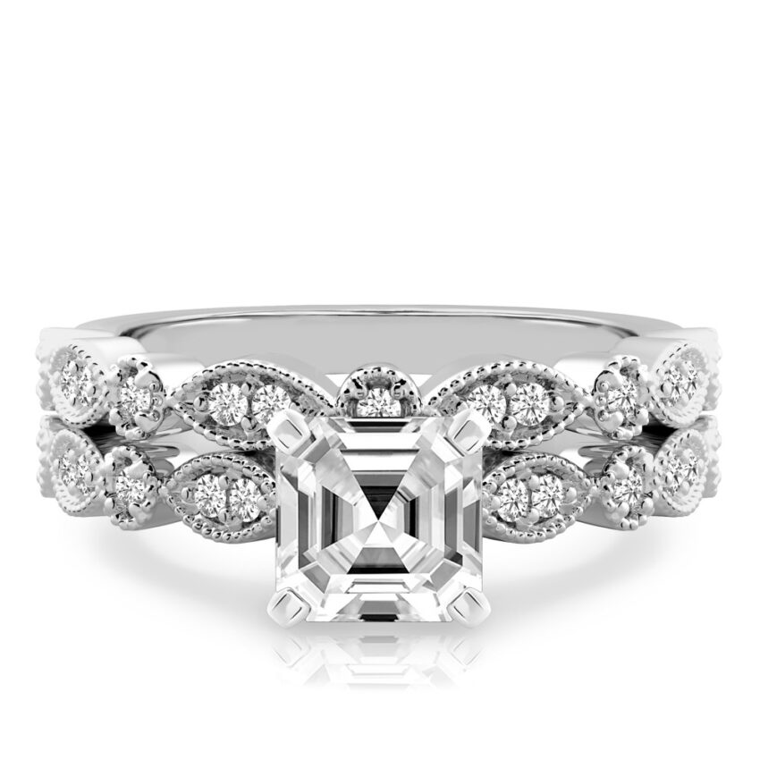 asscher cut diamond pandora engagement ring set white gold