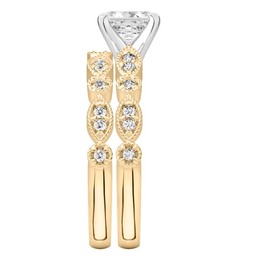 asscher cut diamond pandora engagement ring set yellow gold side