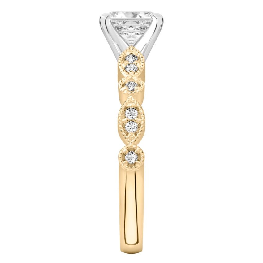 asscher cut diamond pandora engagement ring yellow gold side