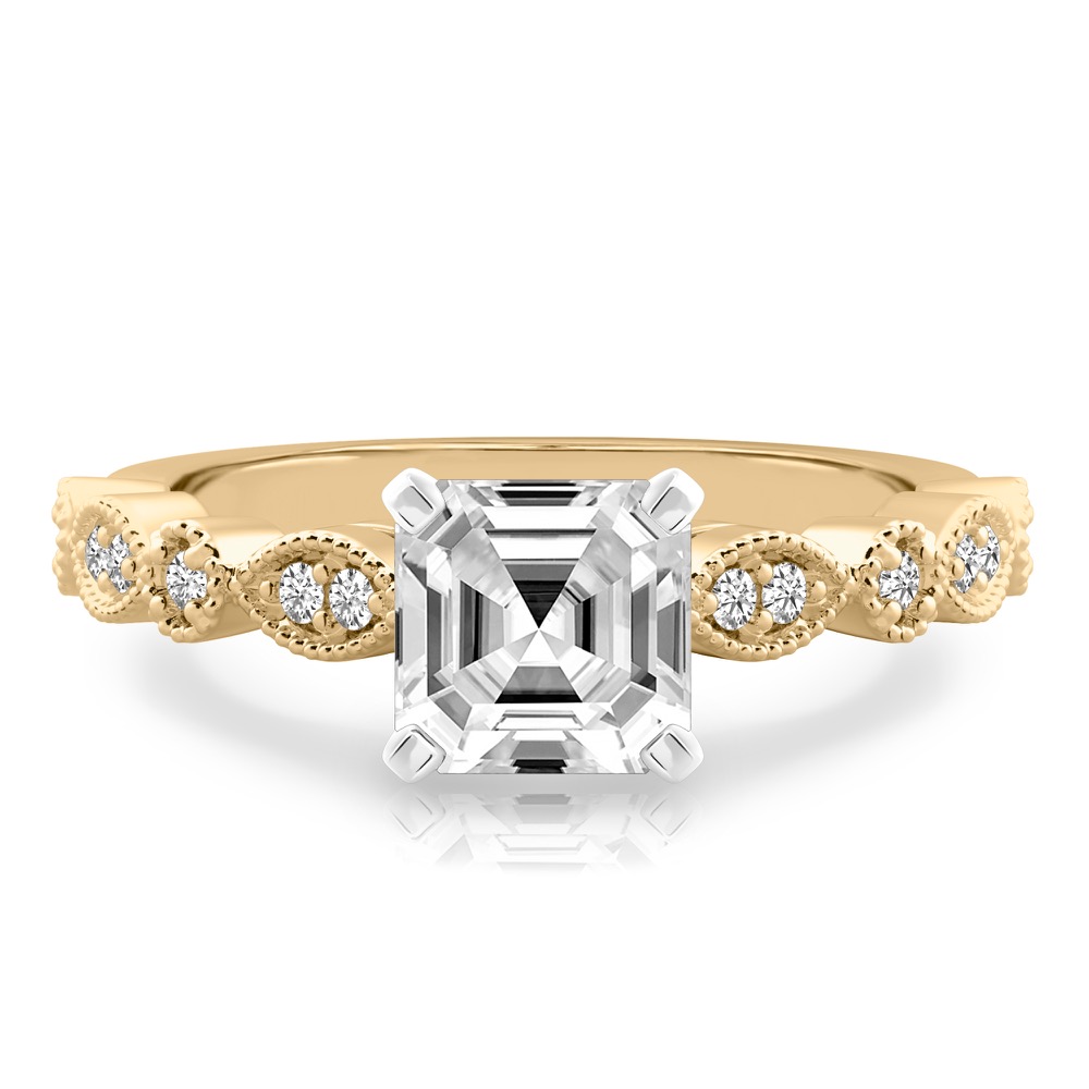 asscher cut diamond pandora engagement ring yellow gold