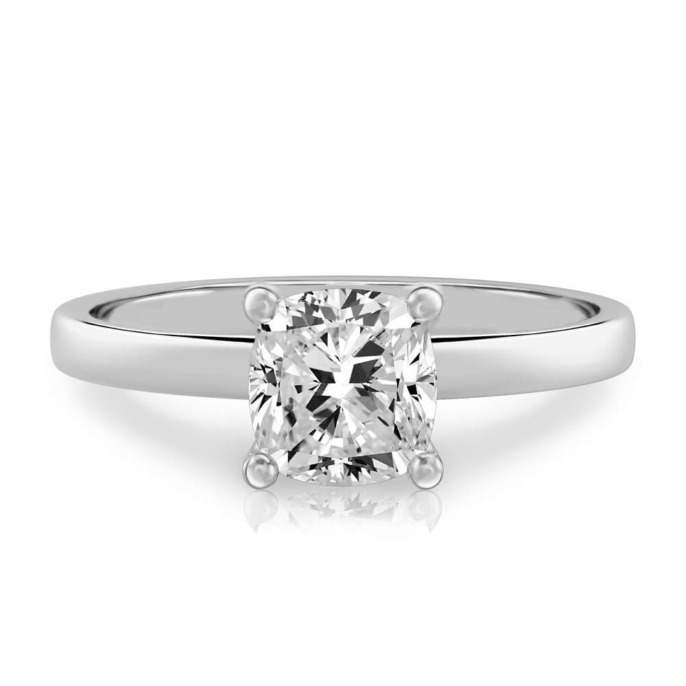 cushion cut diamond basket setting engagement ring platinum