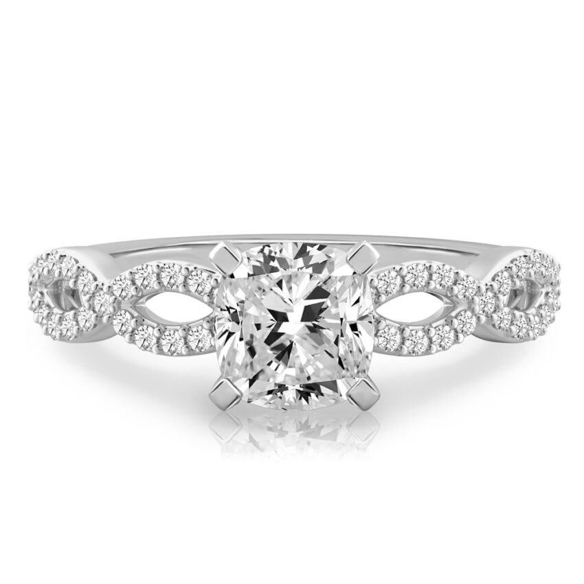 cushion cut diamond infinity engagement ring palladium