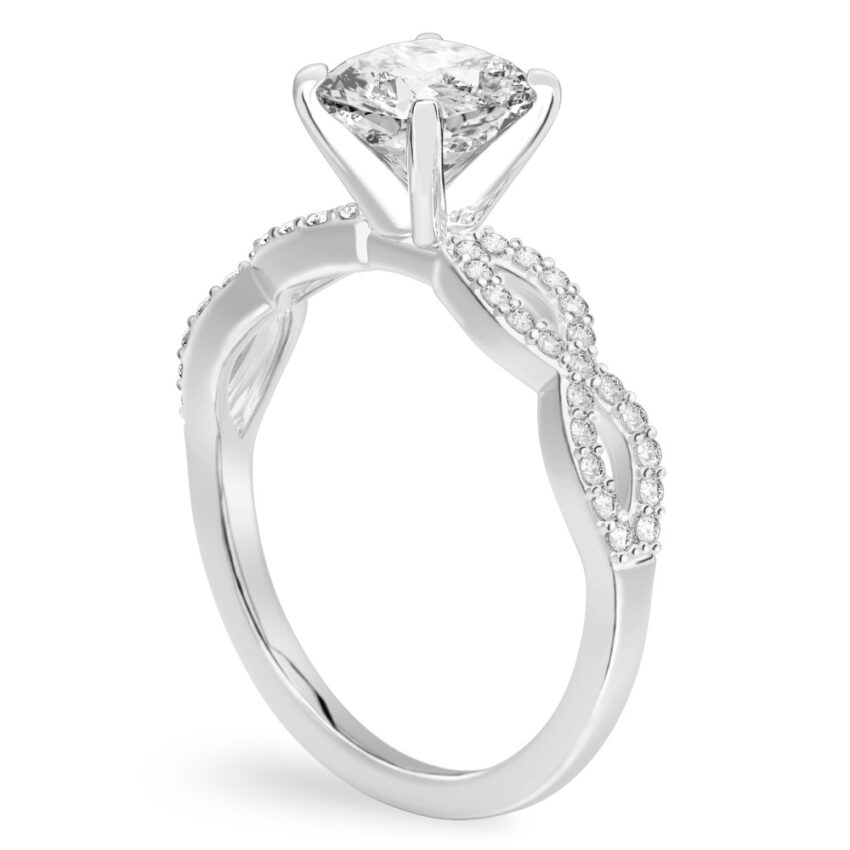cushion cut diamond infinity engagement ring palladium angle