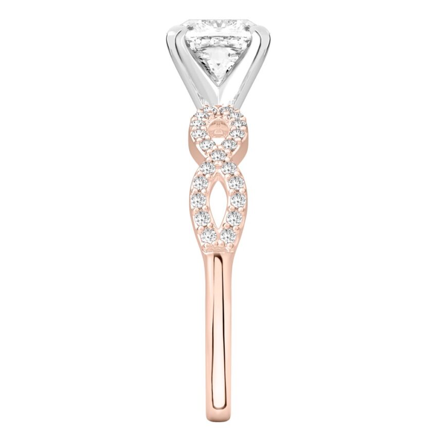 cushion cut diamond infinity engagement ring rose gold Side