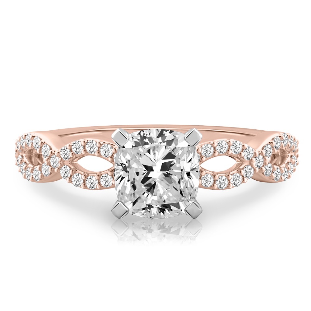 cushion cut diamond infinity engagement ring rose gold