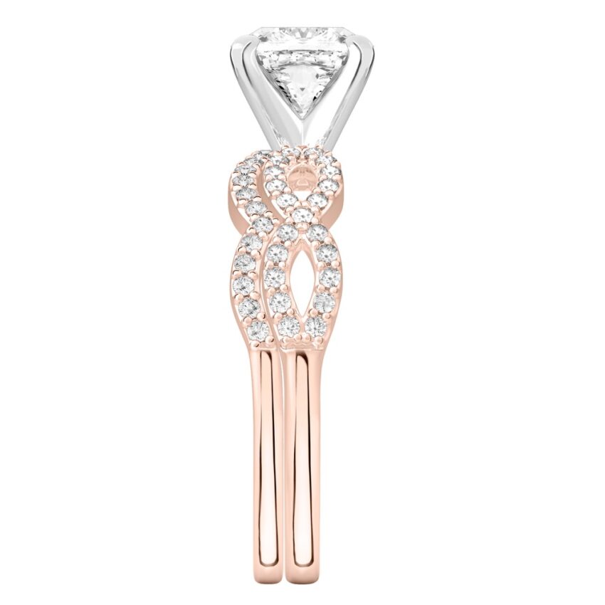 cushion cut diamond infinity engagement ring set rose gold Side