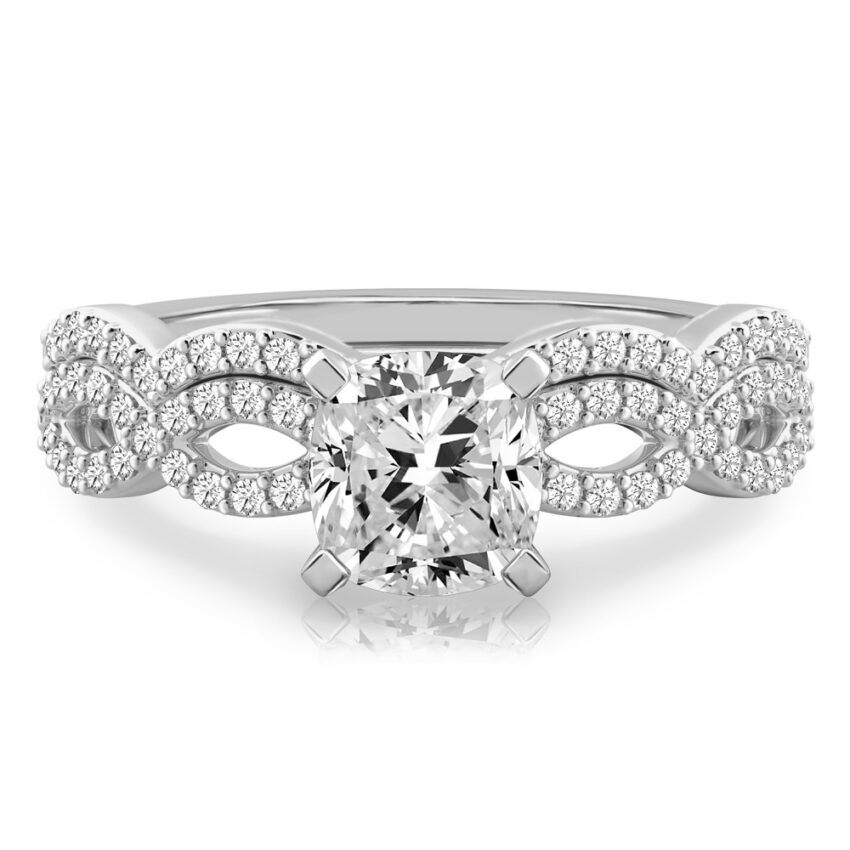 cushion cut diamond infinity engagement ring set white gold