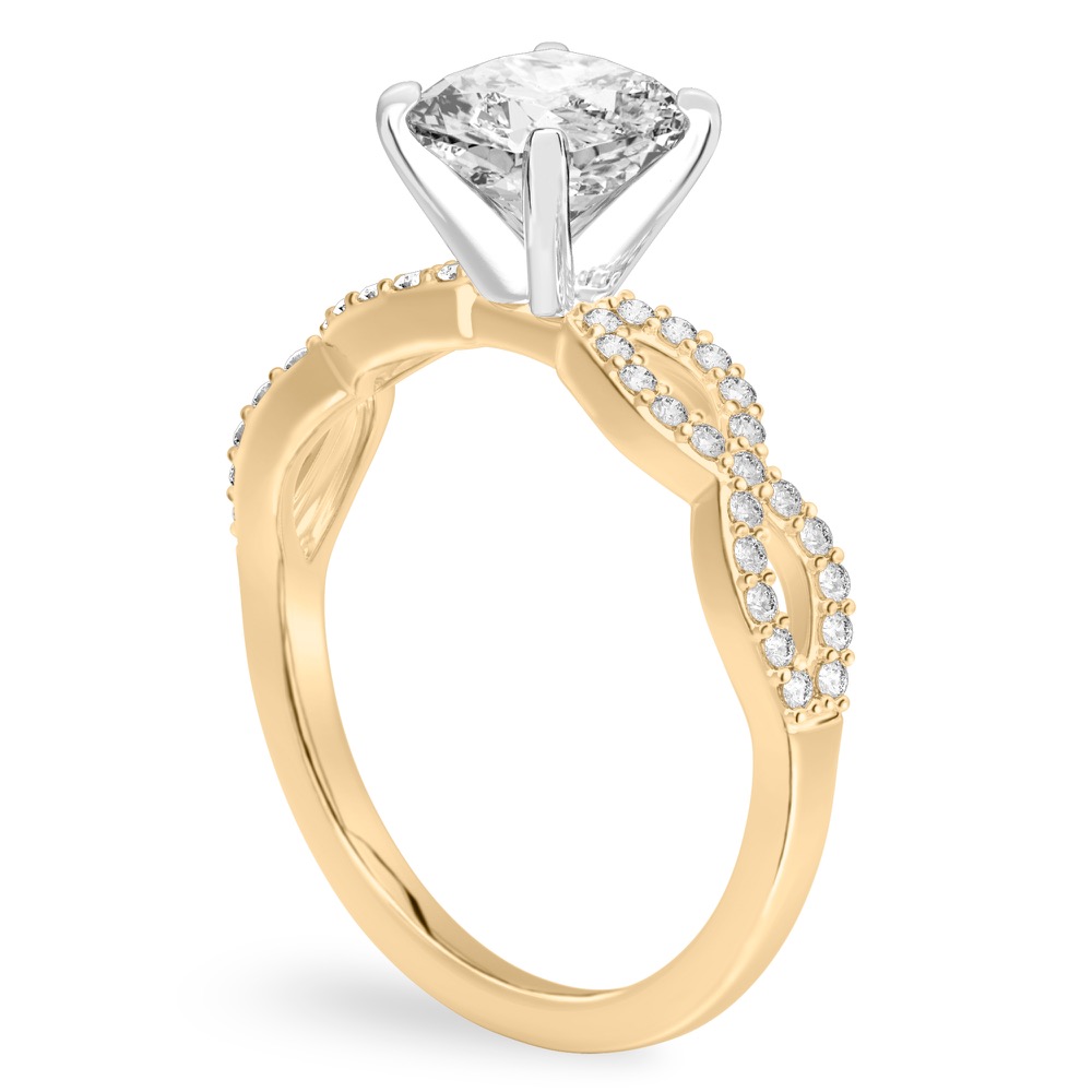 cushion cut diamond infinity engagement ring yellow gold angle