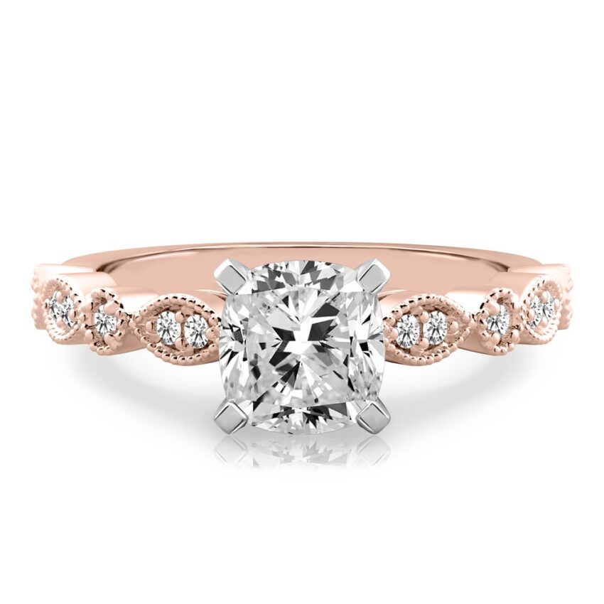 cushion cut diamond pandora engagement ring rose gold