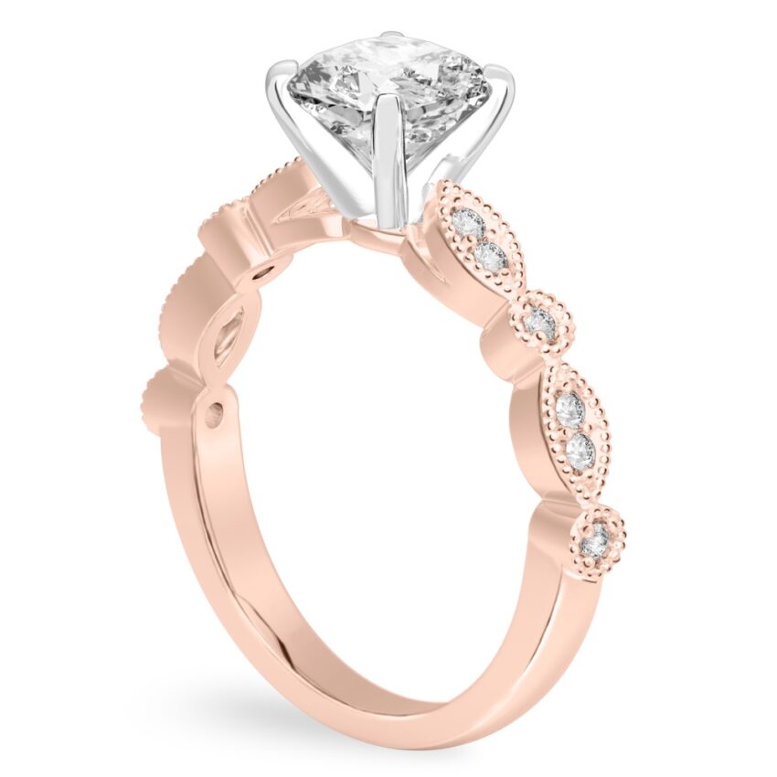 cushion cut diamond pandora engagement ring rose gold angle