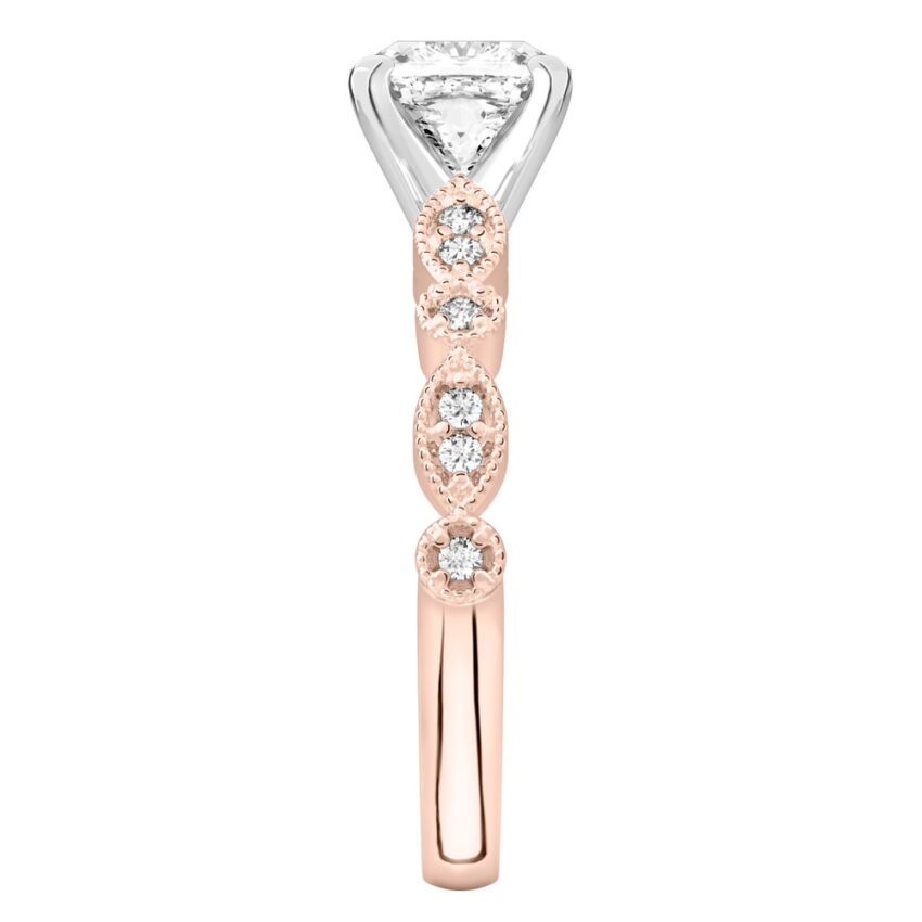 cushion cut diamond pandora engagement ring rose gold side