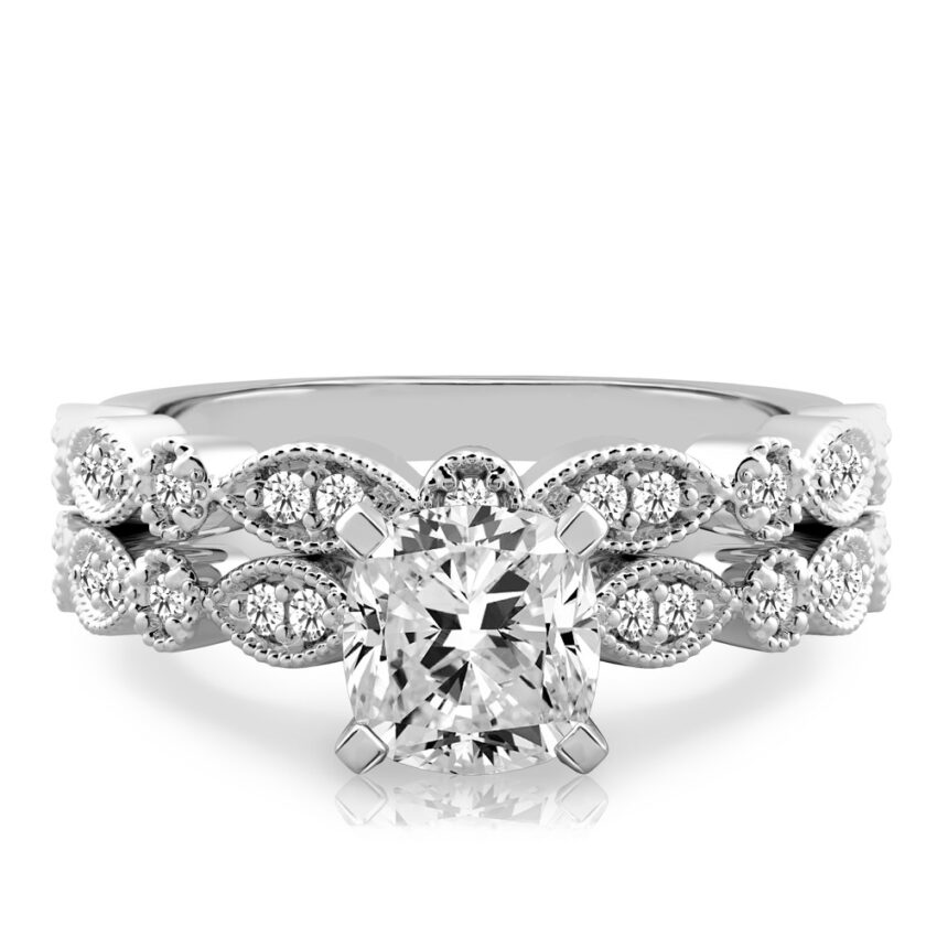 cushion cut diamond pandora engagement ring set platinum